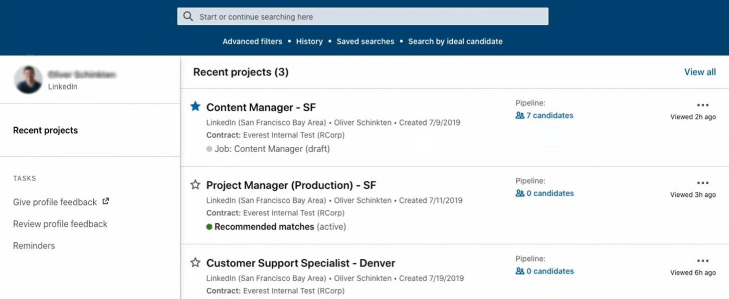 Image of LinkedIn Recruiter Lite projects