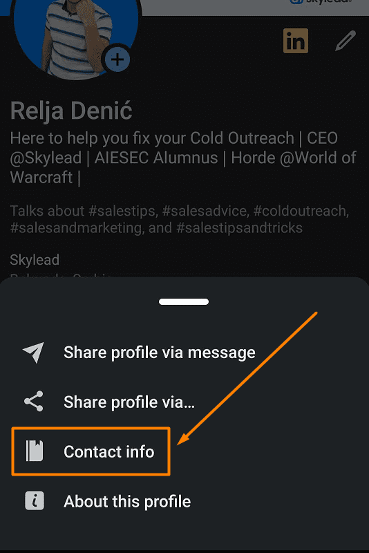 How to change your LinkedIn URL in the LinkedIn app, contact info option