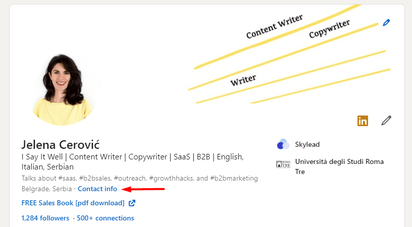 How to find LinkedIn URL option 2 Contact Info