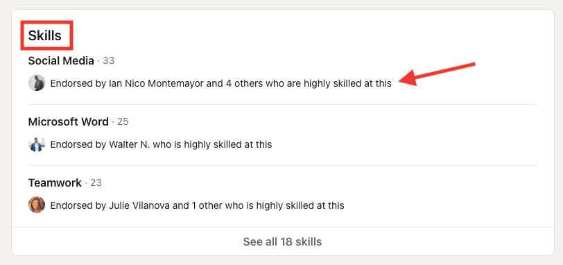 LinkedIn skills section endorsements