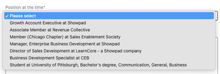 Recommendation section - position at the time