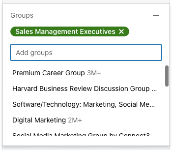 Suggested groups, group filters, Sales Navigator filters