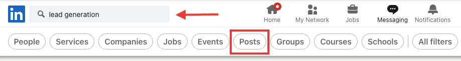 Find a LinkedIn post via filtering options