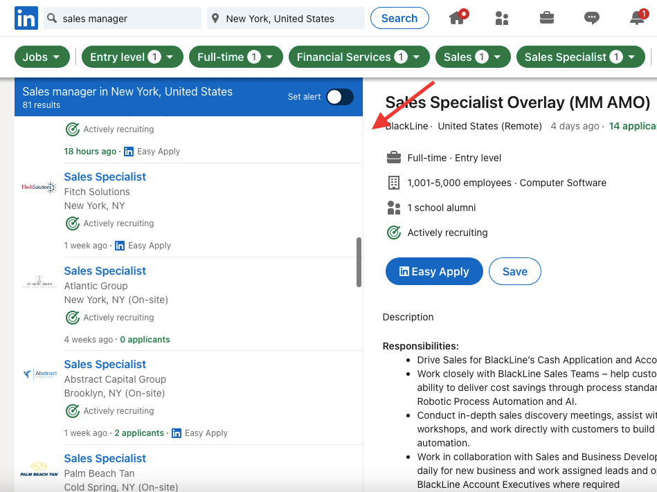 Target specific job openings