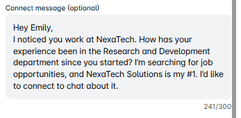 LinkedIn cold message inviting an employee to connect