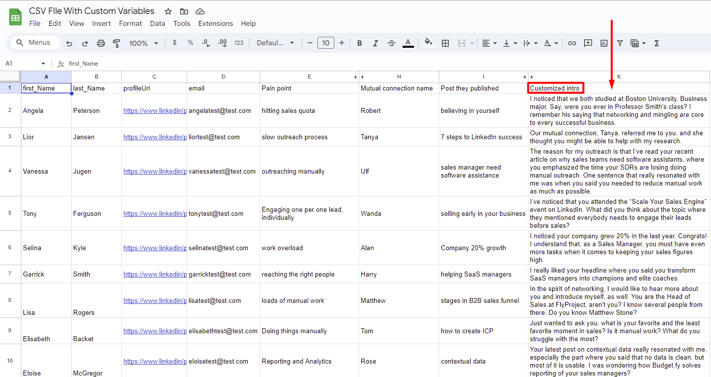 CSV file example