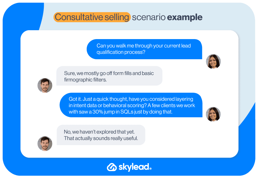 Scenario example of a consultative selling sales tactic.