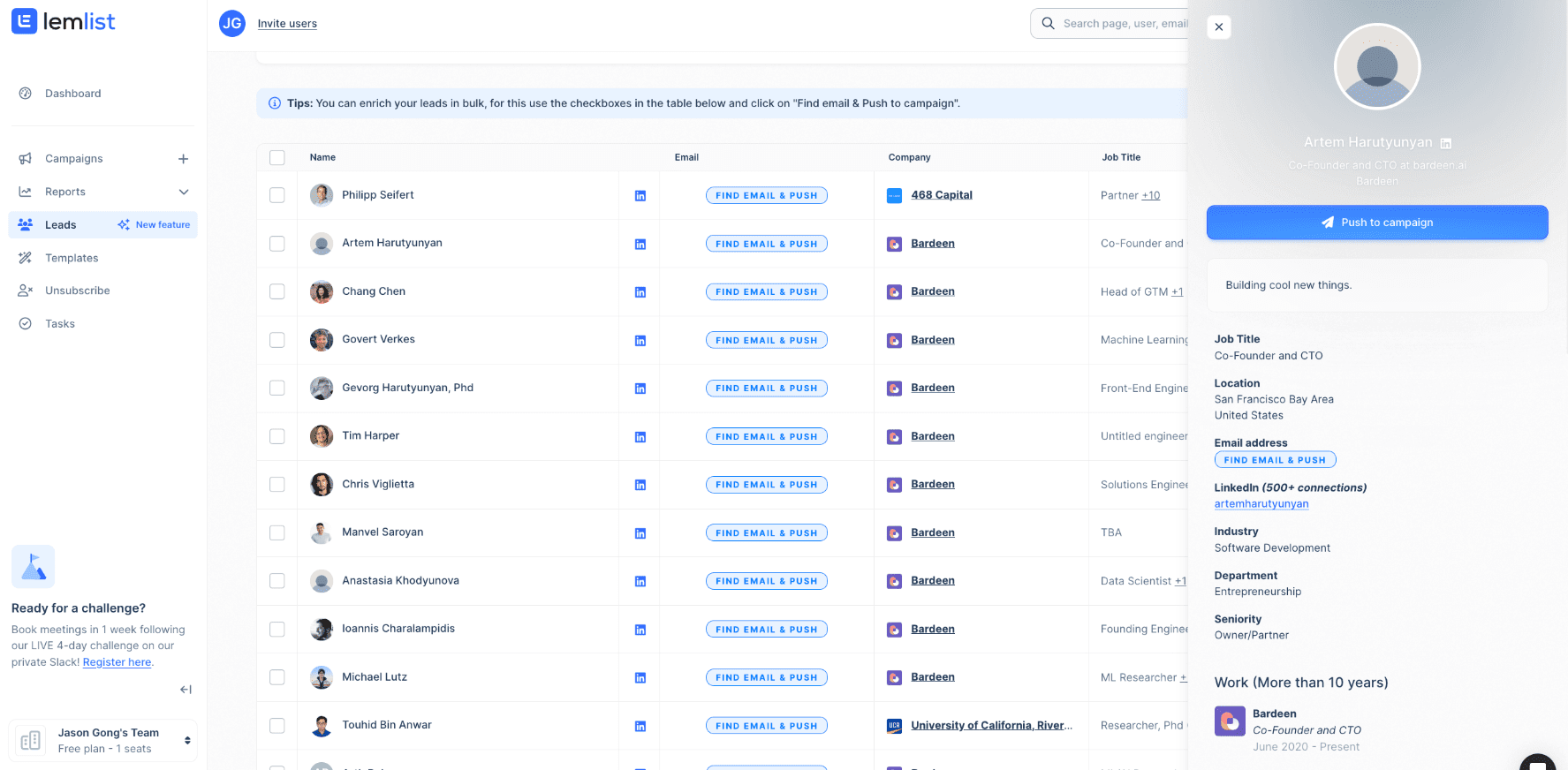 Lemlist dashboard