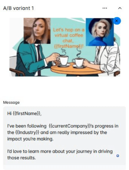 A LinkedIn message template featuring a personalized image