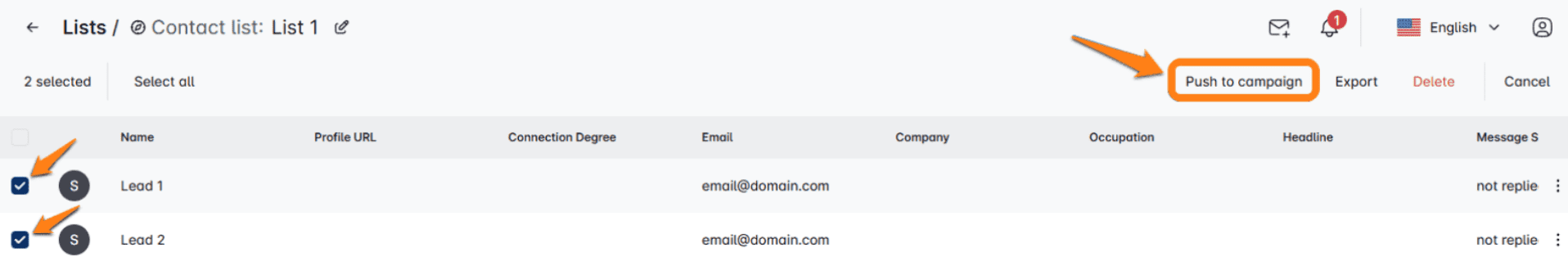 Push contacts directly into an outreach campaign in Skylead