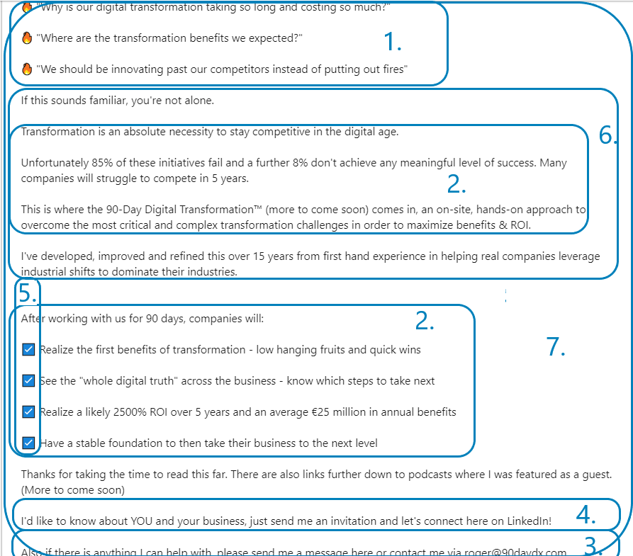 LinkedIn summary examples showing accomplishments