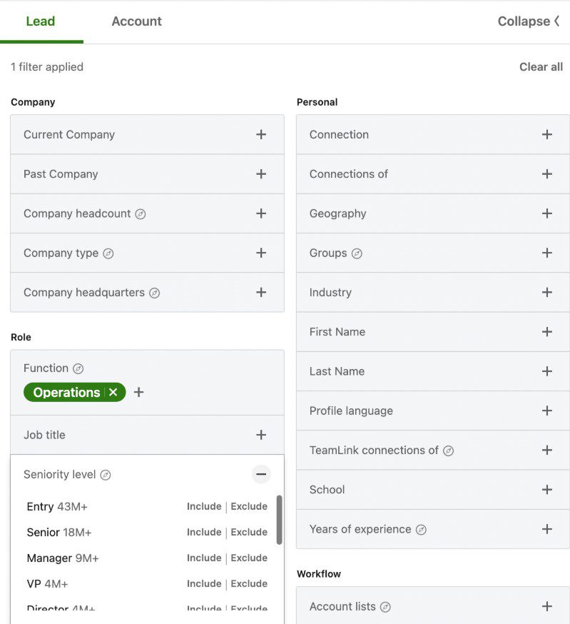 Sales Navigator filters