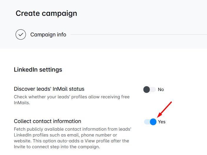 Collect contact information button in Skylead