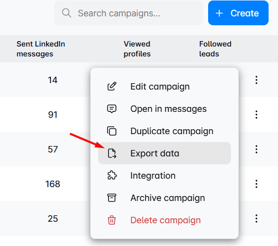 Export data button in Skylead