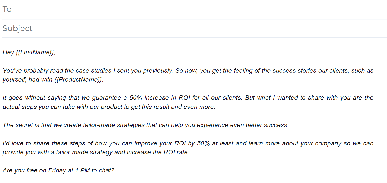 Image of sales email using a call to action to book a call