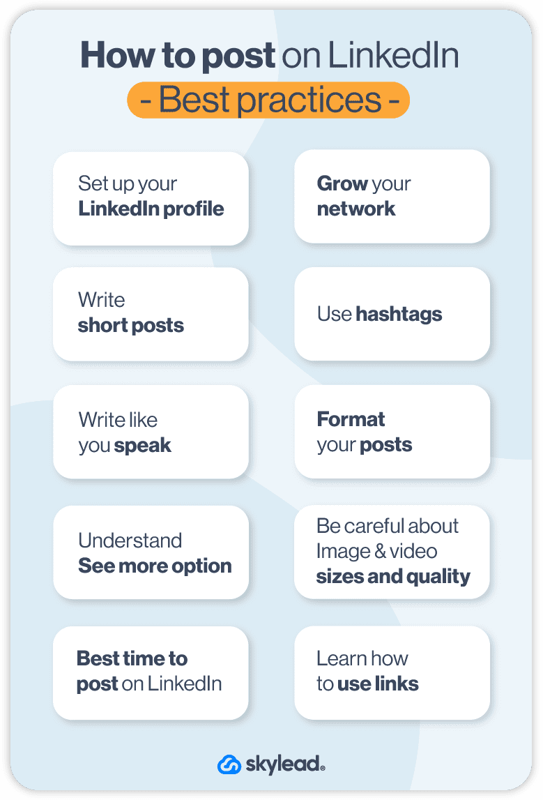 How to post on LinkedIn, image of best practices
