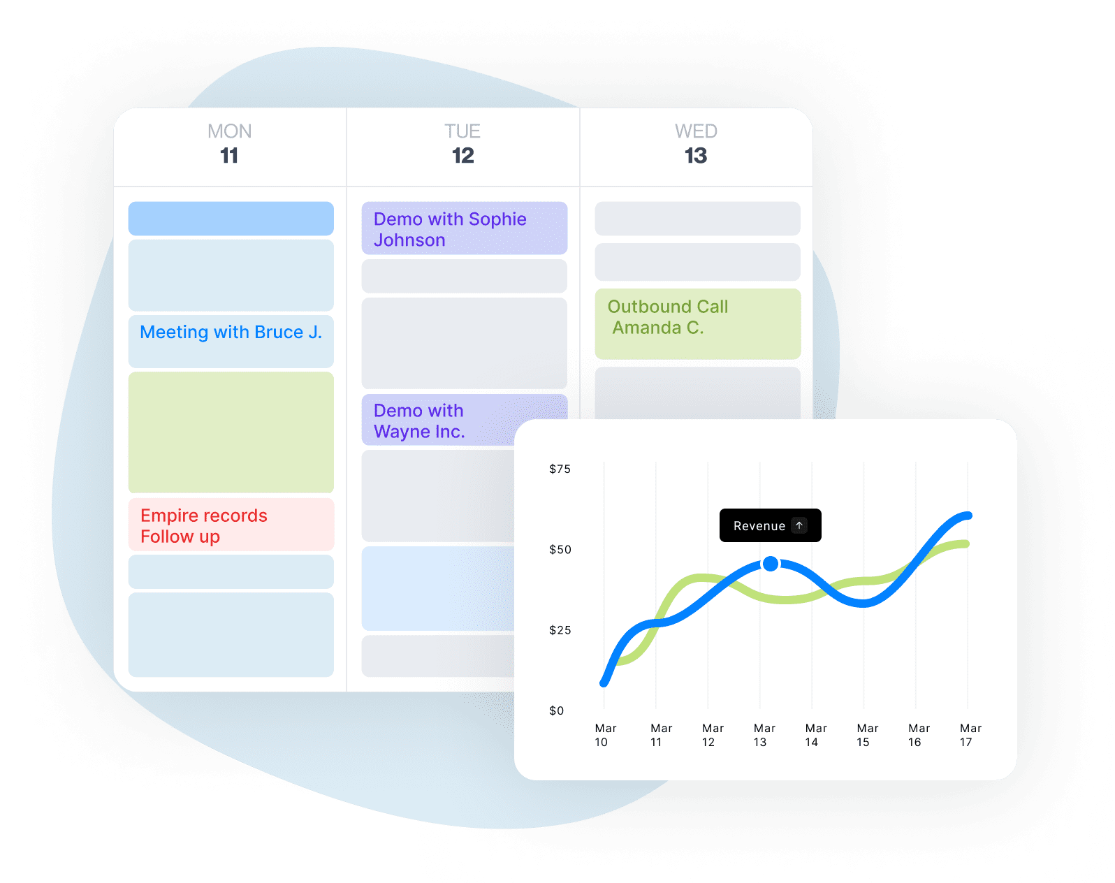 Image of booked calendar and statistics of increased revenue
