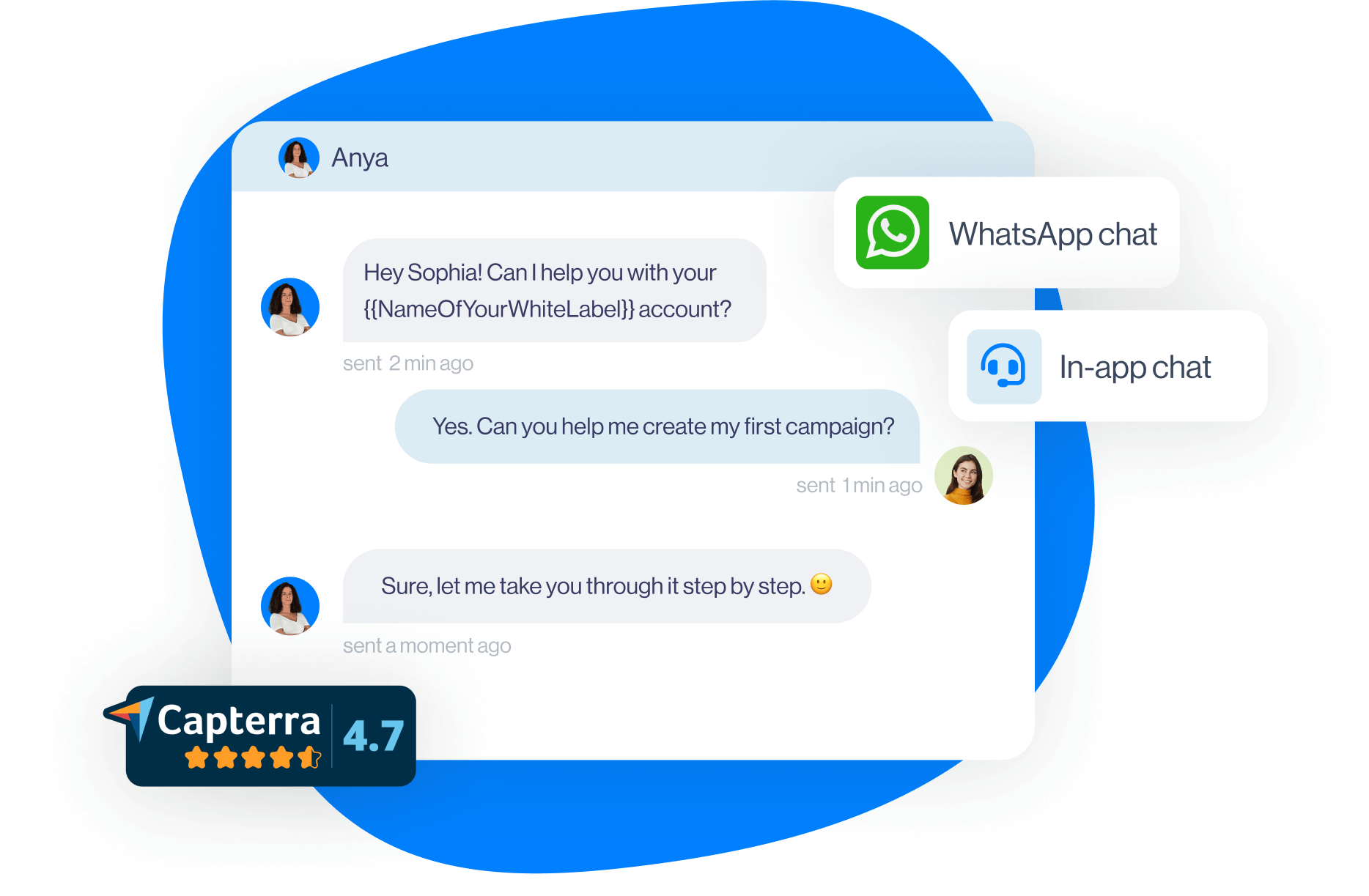 Image of Skylead customer support chat and Capterra rate