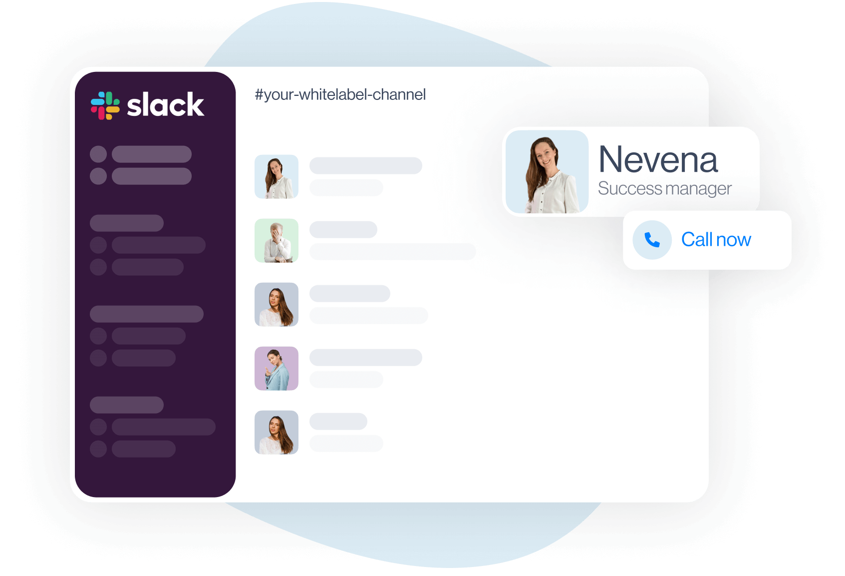 Image of Skylead's customer support Slack channel and customer success manager