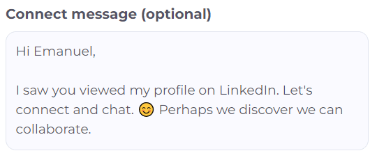 LinkedIn connection message example that reference lead viewing your profile