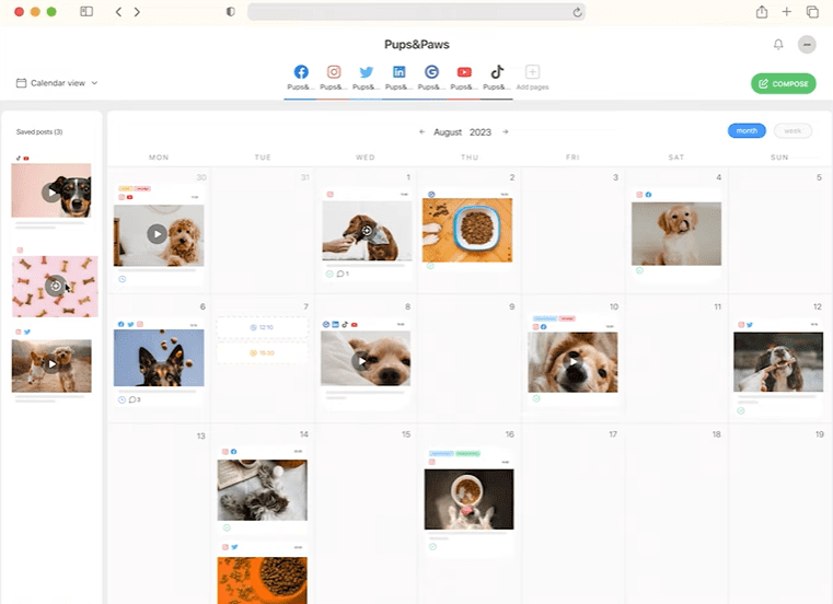 Planable, pups & paws calendar app view