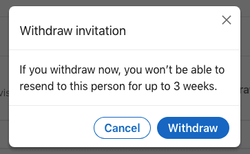 How to cancel pending linkedin connection request, the Withdraw invitation pop-up