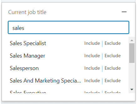 Current job title filter
