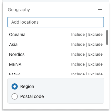 Geography region filter