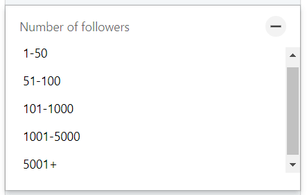 Number of followers filter