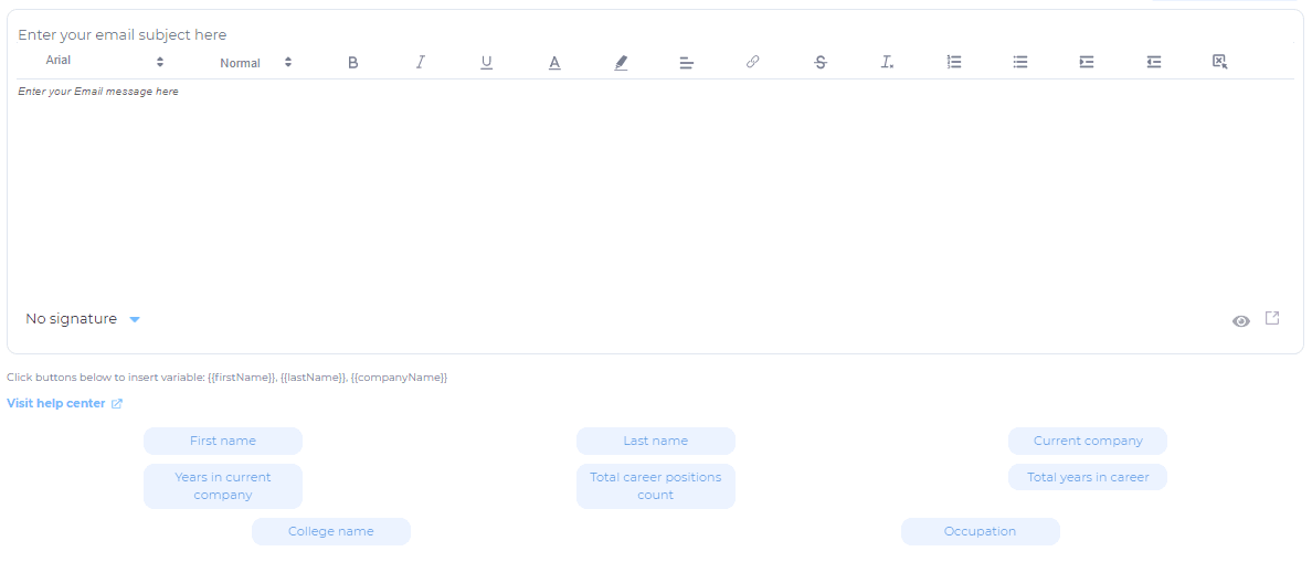 Skylead’s email interface with variables