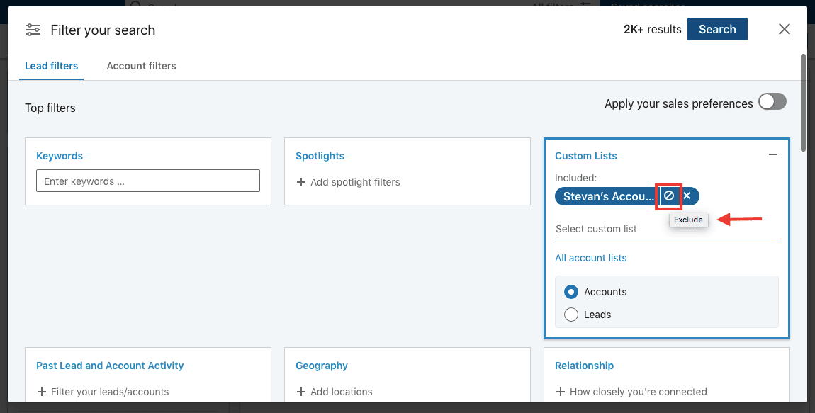 Image of finding leads using Sales Navigator filters