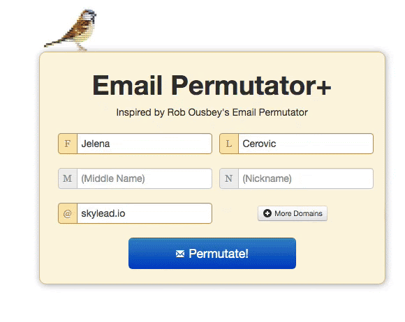 How to find someone's email address, GIF of the email permutator