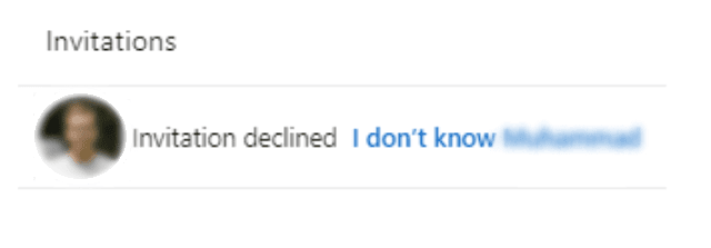 Image showing "I don't know this person" option on LinkedIn when declining someone to connect on LinkedIn