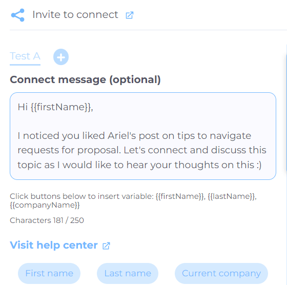 Invite to connect message example