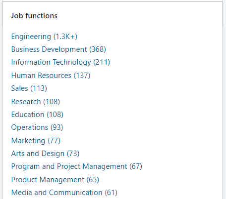 Image of Job Functions filter in LinkedIn Recruiter search filters