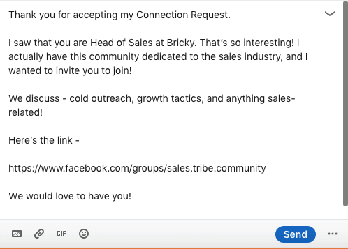 LinkedIn Message Template To Invite Leads To Join Your Community, Message 1