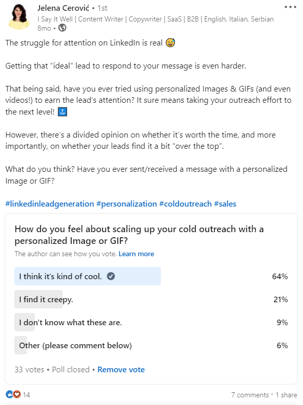 How to post polls on LinkedIn, image of poll example