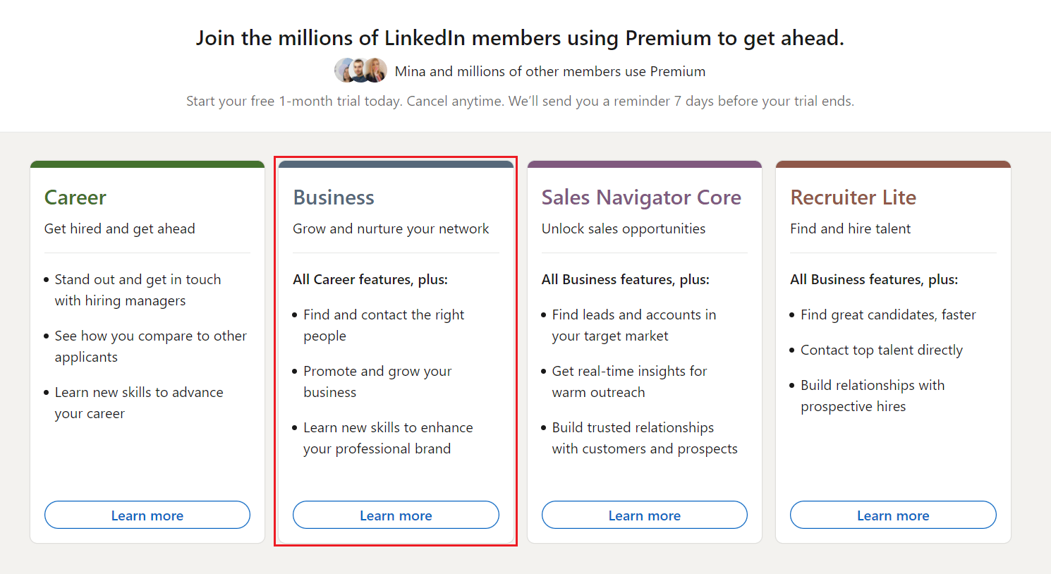Image of LinkedIn Premium subscription plans