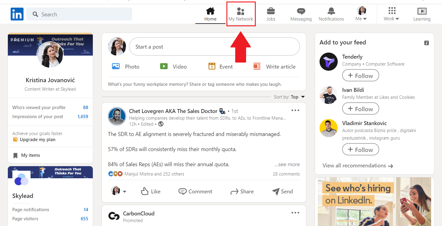 How to connect with someone on LinkedIn via "My Network" page