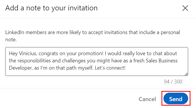Image of a personalized connection request message