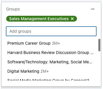 Suggested groups, group filters, Sales Navigator filters 