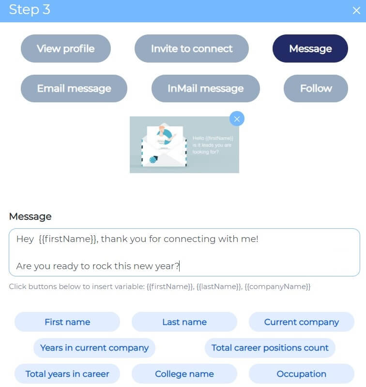 Add text to your personalized message in Skylead