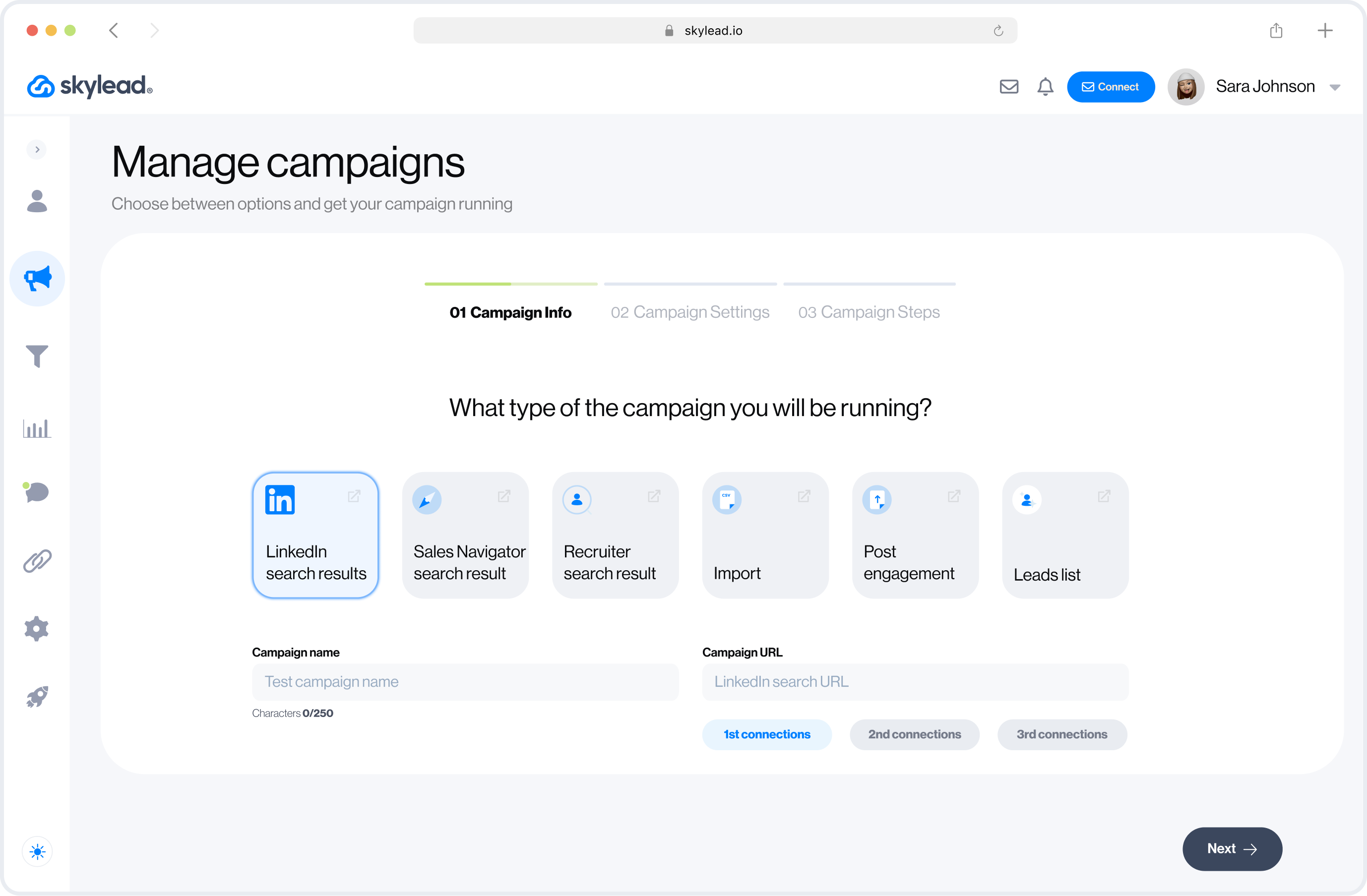 Skylead - LinkedIn automation and cold email software - Campaign Creator Dashboard