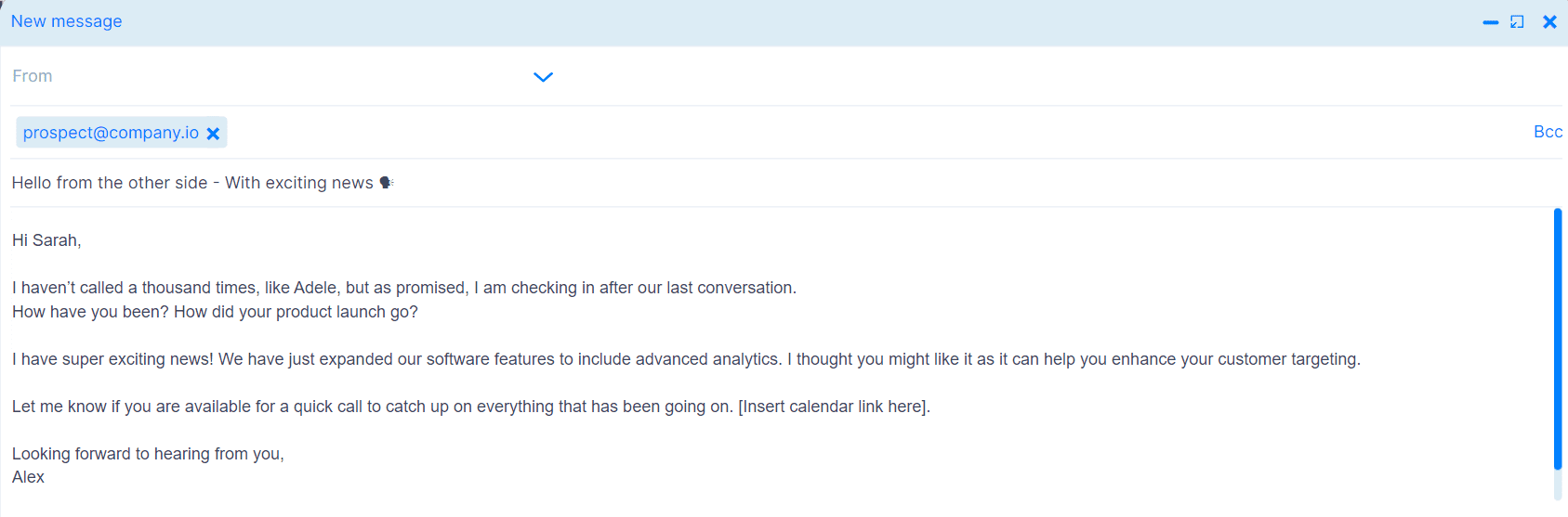Follow-up email after a couple of months