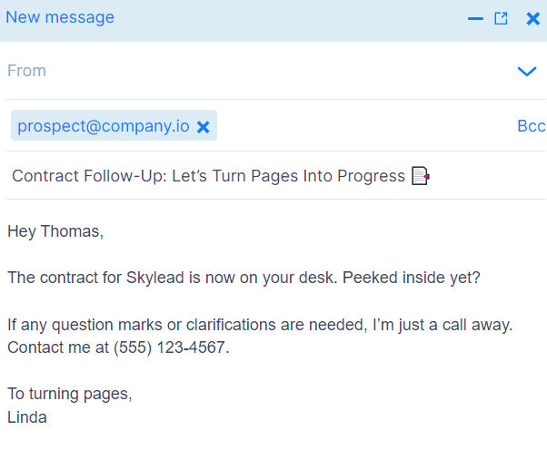 Follow-up email template after sending a contract, sales