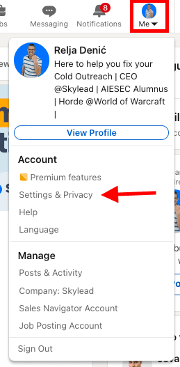 How to set open profile status, option 2, step 1