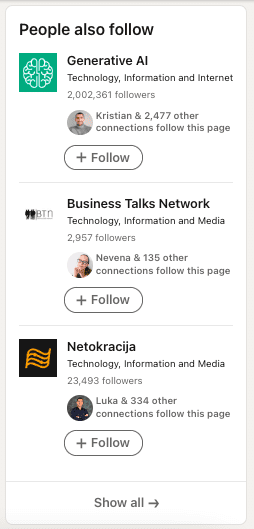 People also follow, LinkedIn company pages
