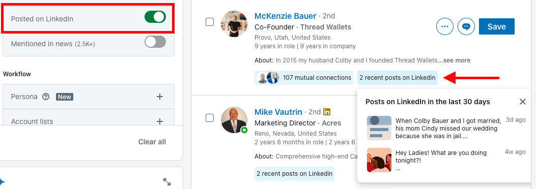 Posted on LinkedIn, Sales Navigator filter