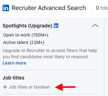 LinkedIn Recruiter filters, Boolean search example