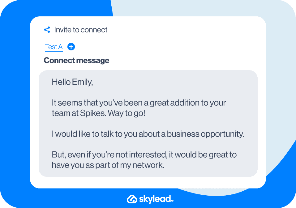 LinkedIn connection message example, Recruiter to candidate